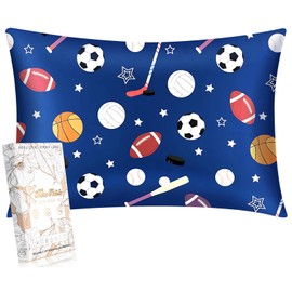 Miss Adola 1 Pack Kids Pillowcase - 30"x20" Queen Mulberry Silk Pillowcase for Hair and Skin 19 Momme Silk Pillow Case Cute Cartoon Kawaii Fun Pillowcase for Teens Boys Girls, Blue Ballgame