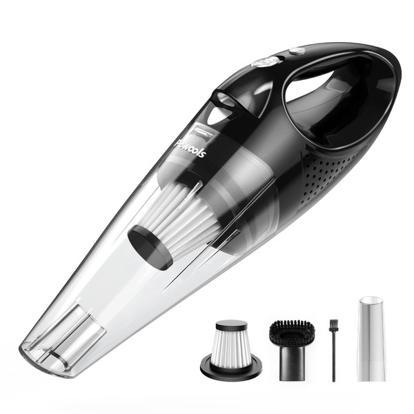 Powools Handheld Vacuum Cordless Rechargeable with 2 Filters- Cordless Car Vacuum Cleaner High Power with Fast Cahrge Tech, Portable Hand Vacuum with Large-Capacity Battery, Silver (PL8189)