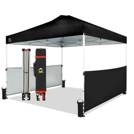 CROWN SHADES 10x10 Pop up Canopy Tent Instant Canopy with 150D Silver Coated Fabric Including 2 Half Sidewalls, 4 Ropes, 8 Stakes, 4 Weight Bags, STO 'N Go Bag, Black