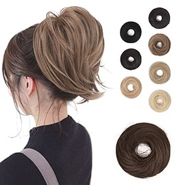 BARSDAR Hair Bun Ponytail Extension, Straight Synthetic Hairpiece Fully Short Ponytail Bun Extensions Hair Accessories Elastic Easy Scrunchie for Women（ Medium Chestnut Brown)
