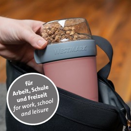 Westmark Large Lunch Pot Set - 3 Leakproof Compartments - 350ml, 600ml, 200ml, Includes 2 Sealing Rings + 1 Spare Lid - Pink/Grey/Clear, 528722EP