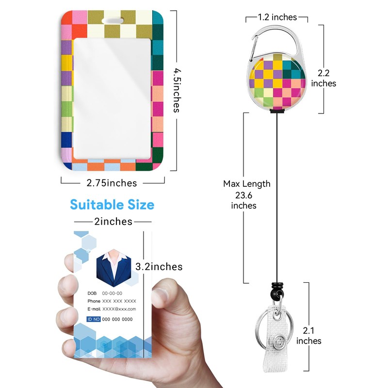 2 Pack Colorful Checkered ID Badge Holder with Clip Badge