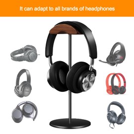 Micool Headphone Stand, Aluminium and Wood Gaming Headset Stand Holder Headphones with Stable Heavy Base, Headphone Holder for Desk