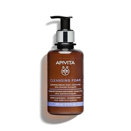 Apivita Crema Espuma Limpiadora Facial para Rostro y Ojos 200ml - Limpiador Facial Espumoso y Desmaquillante - Limpieza Facial Natural con Lavanda, Oliva y Propóleo - Limpia, Hidrata, Antioxidante