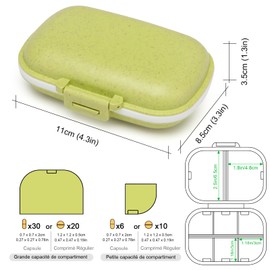 Toplive Pillendose, tragbar, grün, 8 Fächer, Kunststoff, Pillendosen, wasserdicht, feuchtigkeitsbeständig, Reise-Pillendose für Handtasche, Medikamente, Vitamine, Grün