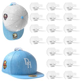 Roocickee Adhesive Hat Rack for Wall (18-Pack) - Hat Orgainzer for Baseball Caps, Minimalist Hat Hooks Display, Strong Hat Holder for Closet, Door - No Drilling, White