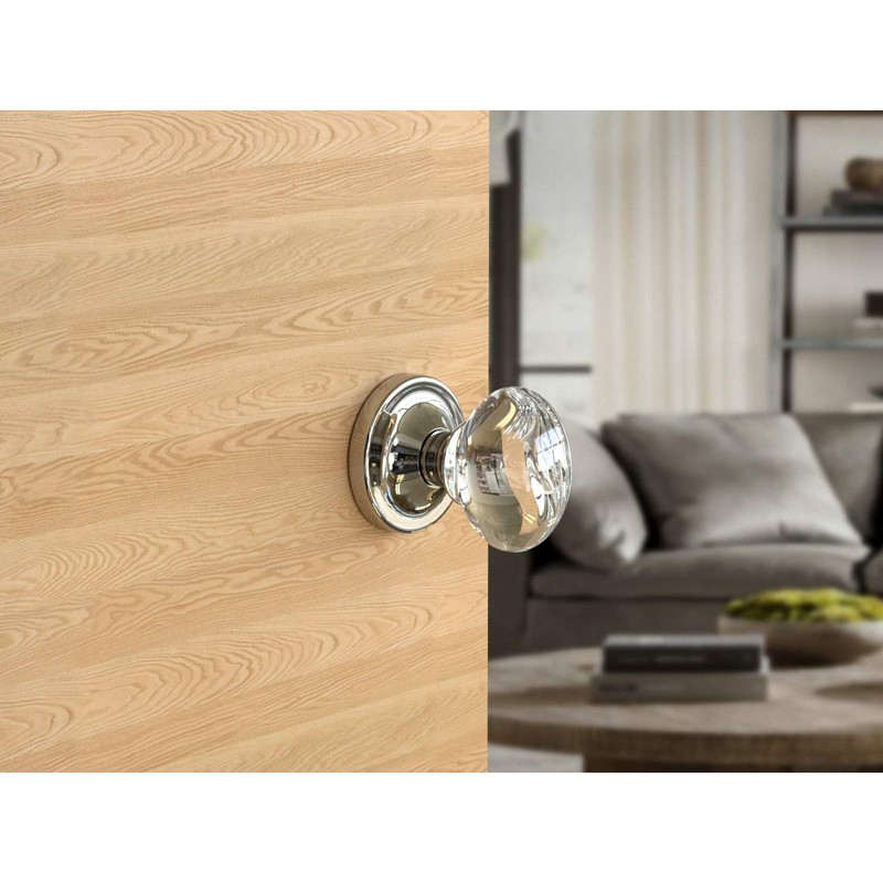 Passage Oval Egg Crystal Door Knobs Polished Chrome Round Rosette
