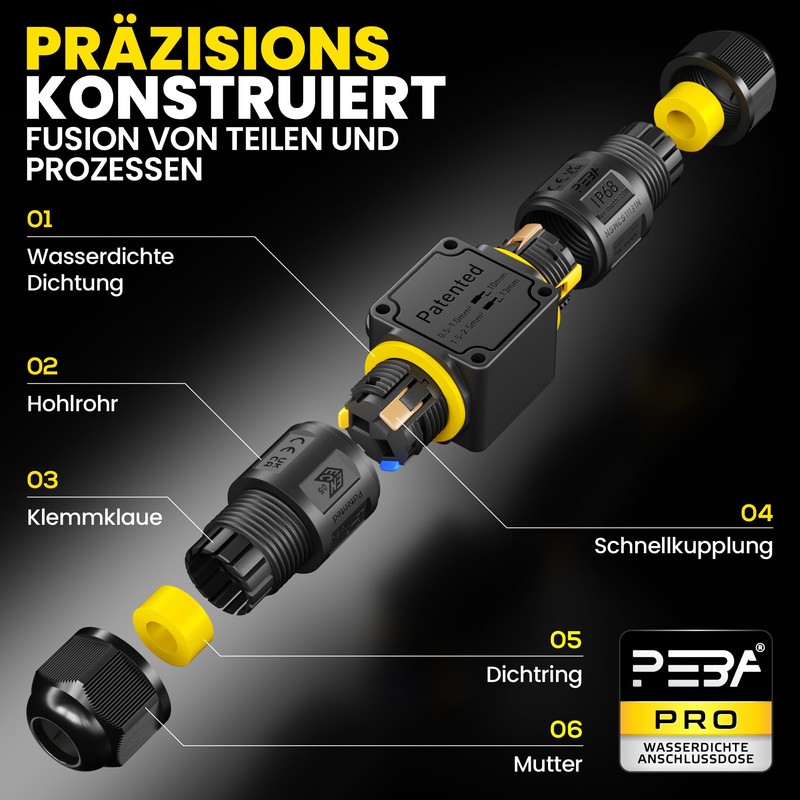PEBA Cable Connector Waterproof 3-Pin 2-Way IP68 Waterproof Cable Connector