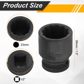 HARFINGTON 2pcs 1/2" Drive x 23mm Shallow Impact Socket 12-Point Metric CR-V Steel Spindle Nut Impact Flip Sleeve for Home Auto Nuts Bolts Repair