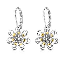 LINSTER Daisy Earrings/Sunflower Earrings, Women's 925 Sterling Silver Flower Leverback Earrings, Daisy Jewellery Gifts for Women Girls, Cubic Zirconia