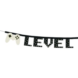 PartyDeco Birthday Garland 13 x 250 cm - Gamepad Garland Level Up Birthday - Decorative Banner Children's Birthday Gaming Birthday - Black