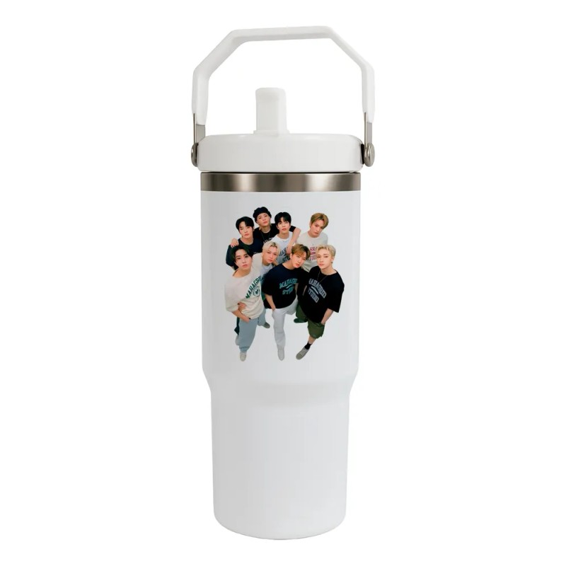 Termo Alto Acero Inoxidable Bts Integrantes Kpop 900 Ml Blanco