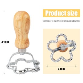 XINBADA Wooden Handle Stainless Steel Cookie Stamps, Custom Embossed Biscuit Stamp for Baking, Durable Cookie Decorating Tools (Thanksgiving Plum Blossom)