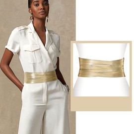 XZQTIVE Wide Elastic Belts for Women Dresses Black Waist Corset Belt for Women Fashion Wide Stretchy Belts, Gold, 90cm