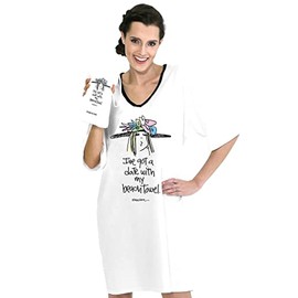 Emerson Street Clothing | I've Got a Date with My Beach Towel | Ladies Cotton USA Made Night Shirt White
