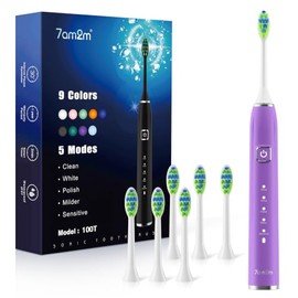 7AM2M Sonic - Cepillo de dientes eléctrico, para viajes y uso doméstico, color morado