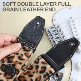 YIKOKO Guitar Strap 2 inch Velvet Guitar Straps with Full Grain Leather End, for Bass Electric and Acoustic Guitars, Free Strap Button, 2 Strap Locks and 4 Guitar Picks