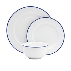 Everyday White by Fitz and Floyd Bistro Blue Band 12 Piece Dinnerware Set, Service for 4