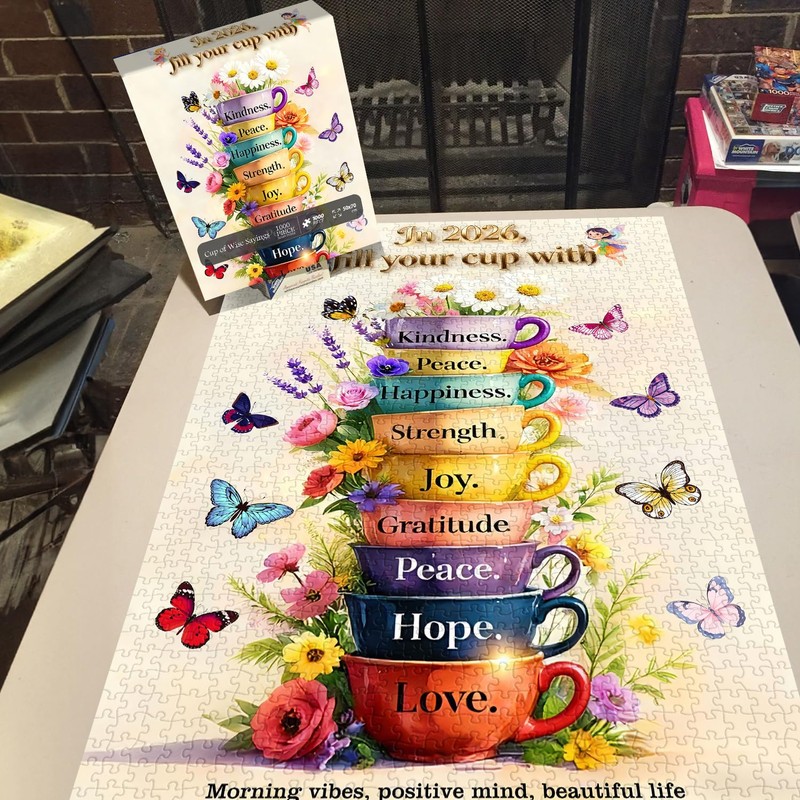 PICKFORU Cup of Wise Sayings Jigsaw Puzzles 1000 Pieces, Flower