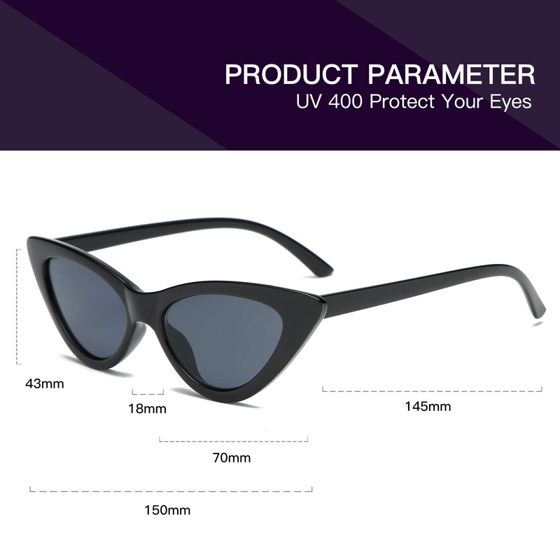 YOSHYA Retro Vintage Narrow Cat Eye Sunglasses for Women Clout