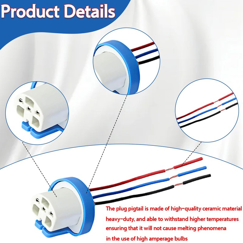 9007 9004 HB1 HB5 High Temperature Ceramic Headlight Harness by