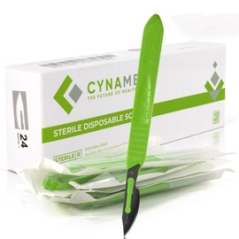 Cynamed Disposable Scalpel Blades| Sharp, Tempered Stainless-Steel Blades | Pack of 10 Sterile Scalpel Knives| Plastic Handle| Individual Pouches| for Dermaplaining, Podiatry, Crafts & More (No.24)