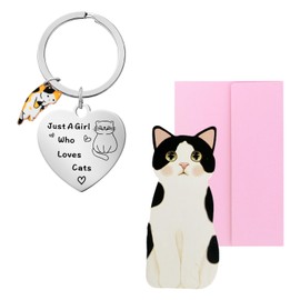 CQQNIU 1 Cat Keychain And 1 Cat Greeting Card, Stainless Steel Engraved Keychain, Cute Keychain, Creative Keychain