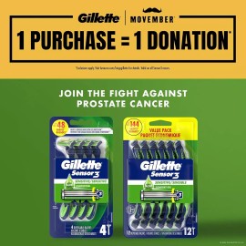 Gillette Sensor3 Sensitive Men'S Disposable Razor, 4 Razors
