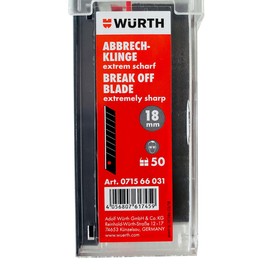 Würth 50x Snap-off Blades 18 mm Extremely Sharp Black Sliding Dispenser