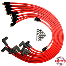 UPP - PROSTREET 250 - Red 8mm Silicone High Performance Racing Custom Spark Plug Wire Set For V8 Applications - 250 ohm Wire Wound Core - 90 Degree Spark Plug Boots and 180 Degree Distributor Boots