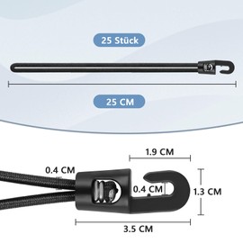 Bungee Cord with Hooks, Pack of 25, Rubber Tensioner with Hooks, 25 cm, Waterproof Tensioning Rubber, Rubber Tensioner with Hooks for Outdoor Camping