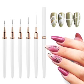 WeddHuis 5 Stück Thin Nail Art Liner Brushes, Professional Nail Art Fineliner, Nail Design Brushes with Extremely Fine Bristles for DIY Nail Art, Salon, and Home Use