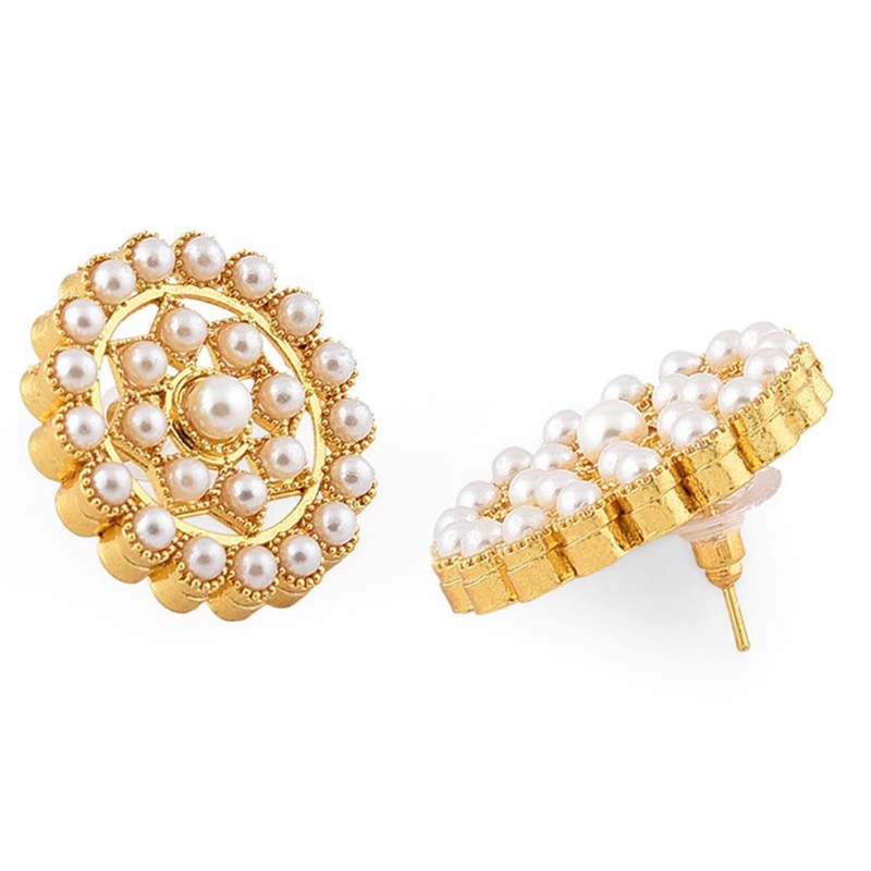 Aheli Pearl Diamond Gargantilla Collar con pendientes redondos Set Regalo