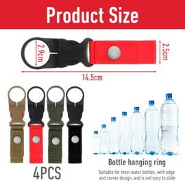 ElevateTech 4 Pcs Bottle Buckle Clip Carabiner Hanging Buckle Portable Water Bottles Rings Holder Keychain Mineral Water Bottle Clip for Outdoor Camping Hiking Traveling