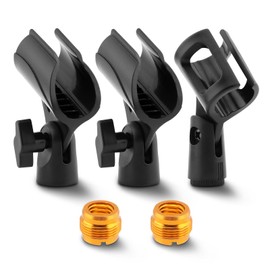 RVXlRDN 3 pcs Universal Microphone Clip Holder, Adjustable Mic Holder for Stand with 2 pcs 5/8" Male to 3/8" Female Screw Adapter for Wired Wireless Microphone Stand(Black)
