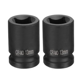 sourcing map 2pcs 4 Point Square Socket 1/2" Drive 13mm Metric Square Impact Socket CR-MO Blackening Standard Wheel Sockets Pneumatic Socket Tool for Auto Repair Mechanical Maintenance Home Use
