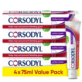 Corsodyl Ultra Clean Toothpaste for Daily Gum Care, Multipack 4 x 75ml