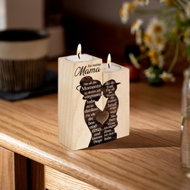 SKIKHN Geschenke für Mama, Kerzenständer Personalisierte Geschenk, Kerzenständer Holz, Muttertagsgeschenke für Mama, Geburtstagsgeschenk für Mütter, Beste Mama Geschenk von Tochter Sohn