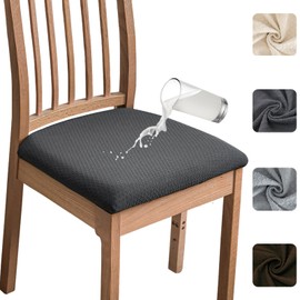 Meision Esszimmerstuhl Sitzbezüge TPU-Laminierung Wasserdicht 4er Set, Stretch Jacquard Stuhlhussen Abnehmbare Waschbar, Esszimmerstuhl Sitzkissen Hussen für Küche, Hotel, Hochzeit, Grau