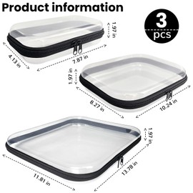 Conlunch Clear Zippered Hard Pouch Plastic Hard Shell Zipper Case Transparent Travel Makeup Bag Toiletry Bag for Travel Toy Storage (3PCS - S*1+M*1+L*1)