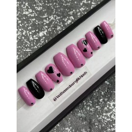Handmade 🖤 CUSTOM Gel Press On Nails, HOT PINK W BLING ,Coffin Short ,10p Set W/ kit NEW