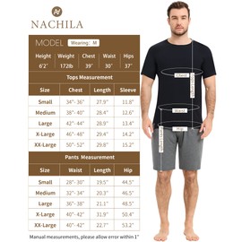 NACHILA Men's Pajamas-Viscose made from Bamboo, Short Sleeve Pajama Top Soft Shorts Pjs Sets Cooling Sleepwear with Pocket Charcoal Heather/Black M