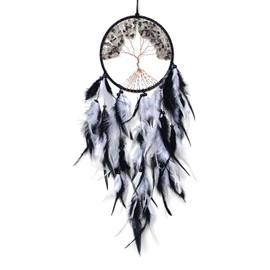 RAGKUU Black and White Dream Catcher Wall Decor Crystal Tree of Life Dream Catchers Handmade Feather Dreamcatcher Wall Hanging Ornament for Bedroom Living Room Home Decor