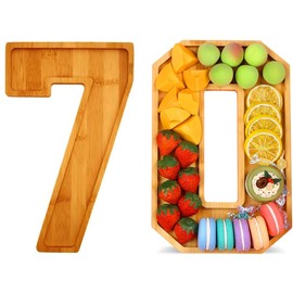 DAJAMAI 15.8‘’*9.8‘’ Bamboo Charcuterie Board Letters, Larger Serving Trays Wooden Charcuterie Boards for Fruit Salad Cheese Platter Vegetable Food Dish Plates Baby Shower Decor (70th Serving Board)