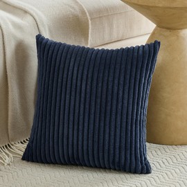 Fancy Homi Set of 2 Navy Blue Boho Decorative Throw Pillow Covers 18x18 Inch for Couch Bed Sofa, Aesthetic Modern Farmhouse Room Decor, Soft Fuzzy Fluffy Cozy Corduroy Textured Cushion Case 45x45cm