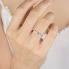 Sterling Silver Birthstone Ring for Women - Colorful Stackable Promise Ring Birthday Anniversary Christmas Jewelry Gifts for Her Mom Wife (March, 8)