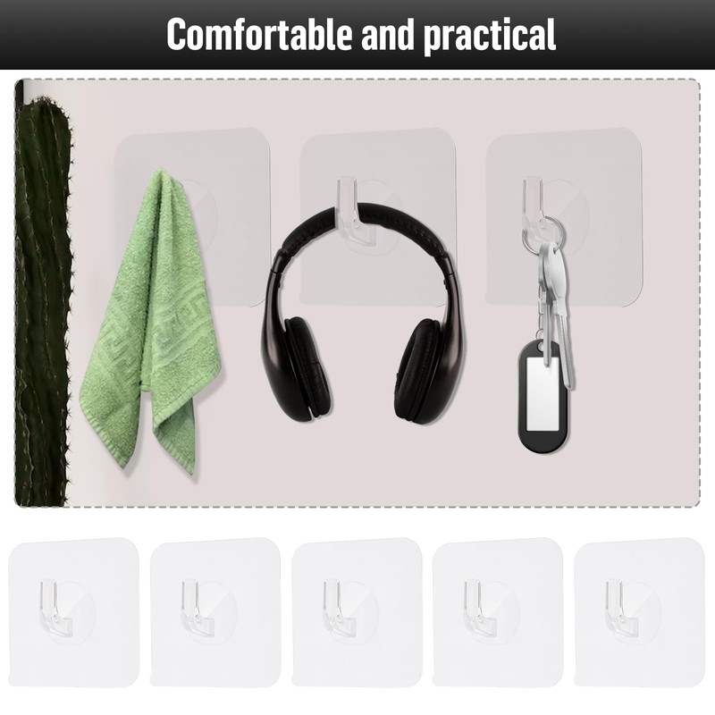 COMNICO 12 Pack Adhesive Hooks Clear Plastic Waterproof Heavy Duty