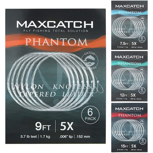 Maximumcatch Fly Fishing Tapered Leader with Loop: 15ft/12ft/9ft/7.5ft,5 PCS (0X-7X)