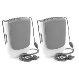 O2COOL Deluxe Necklace Fan | Battery Powered, Hands-Free Personal Cooling Fan w/Adjustable Lanyard, Table Top Stand + Wearable Clip - Gray (2 Pack)