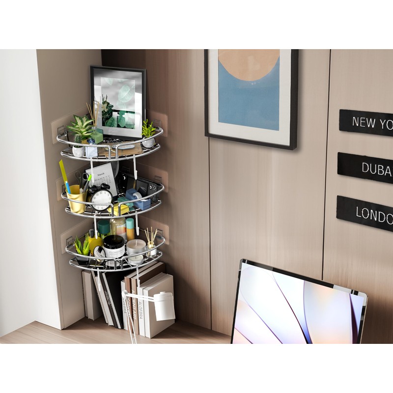 Simple Houseware Bathroom Adhesive Wall Mount Single-Tier Corner Shelf Shower